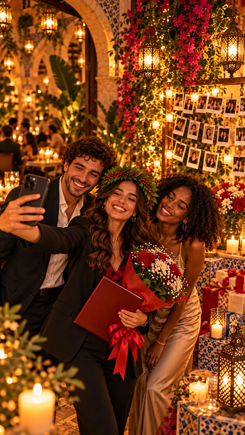 Photo corner di laurea TRINAKASBAH con selfie e decorazioni mediterranee