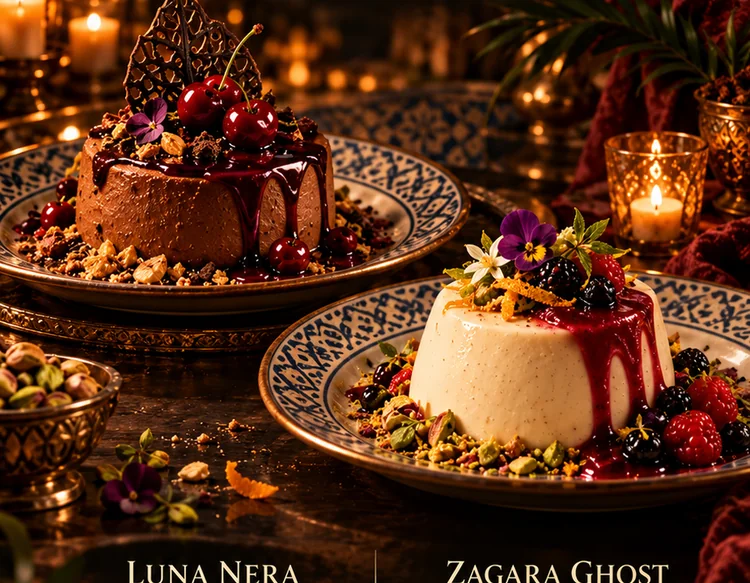 Chocolate mousse and orange blossom panna cotta
